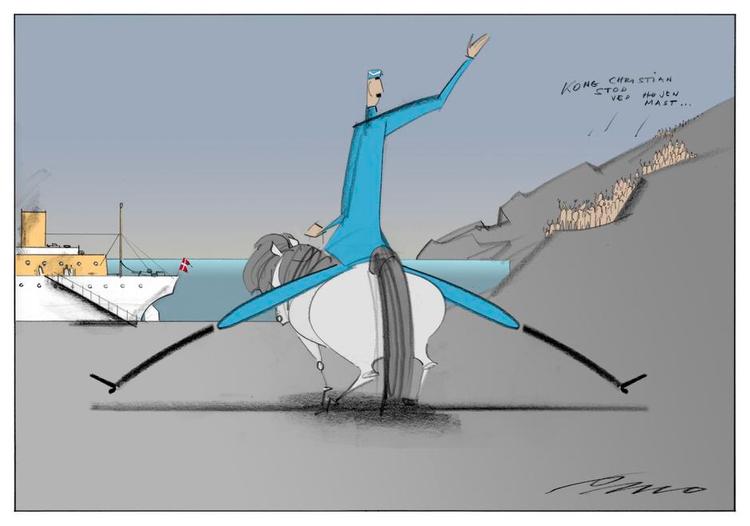 Lilleputland. Island er et nordisk land og vel i virkeligheden nærmest dansk. Eller er de? Nok ikke, hvis man spørger dem selv. Men hvad siger historien? Tegning: Per Marquard Otzen 