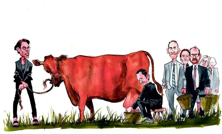 Mangfoldighed. Folkemødets grundfilosofi er, at alle skal kunne leje et telt til deres arrangement. Nogle telte er bare væsentlig dyrere og ligger noget bedre end andre. Tegning: Roald Als 