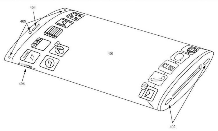 PIXELS. Apple har fået patent på en telefon, der næsten kun består af en skærm, der går hele vejen rundt om telefonen. Er det en teknologi, de vil bruge på iPhone 7 i 2017? (Foto: USPTO). 