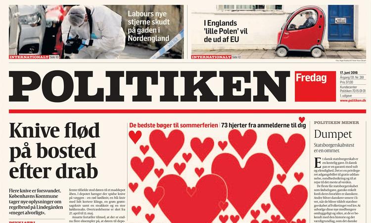 Rigtigt. Sådan burde toppen af dagens Politiken-forside have set ud. Det gjorde den ikke i en stor del af oplaget. 