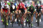 SPURT. Sidste års sidste Tour-etape havde disse sprintere i forreste række: André Greipel (midt) vandt foran Bryan Coquard (grøn),  Alexander Kristoff (tv.) og Mark Cavendish (yderst th.). Måske kan Coquard rykke op i hierarkiet denne gang. 