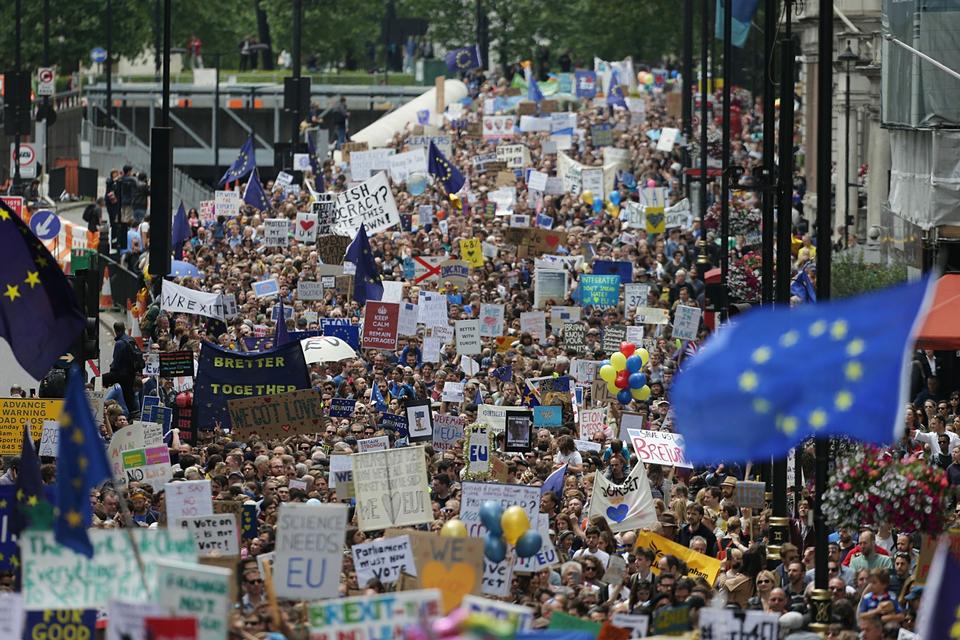 De mange demonstranter på vej ned ad Park Lane i det centrale London. 