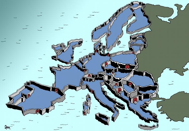 Mur. En mur om Europa er ingen løsning. Tegning: Anne-Marie Steen Petersen 