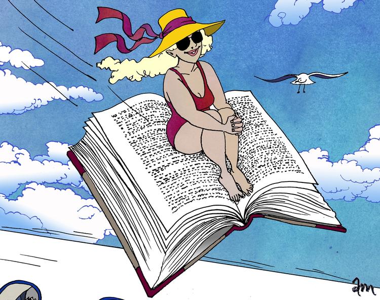 Sommerlæsning. Tegning: Anne-Marie Steen Petersen 