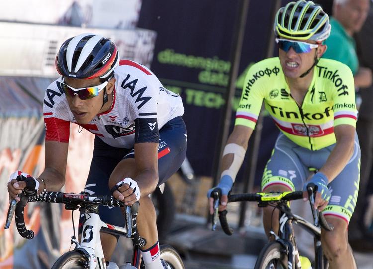 Finish. Jarlinson Pantano var hurtigst i spurten, da han kom til målstregen sammen med Rafal Majka efter en dags hårdt arbejde. 