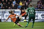 2-2. Randers-angriber Kasper Fisker (tv) scorede efter et afrettet frispark mod FC Midtjylland. 