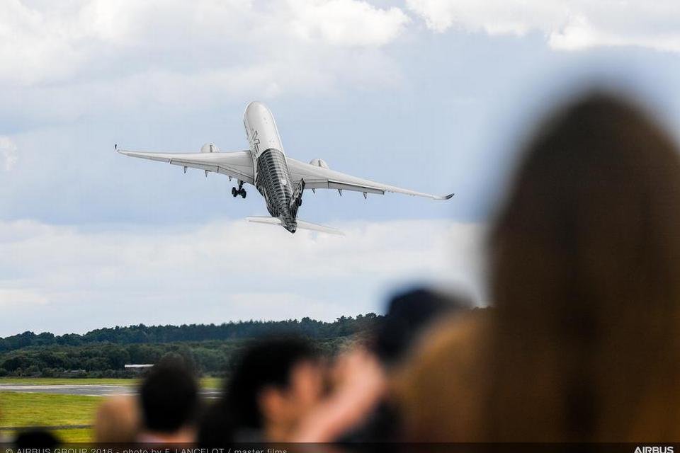 PRAL. Her starter en Airbus A350 næsten lodret på Farnborogh Air Show. Boeing gjorde det samme med en Dreamliner sidste år, og så må Airbus selvfølgelig reagere.