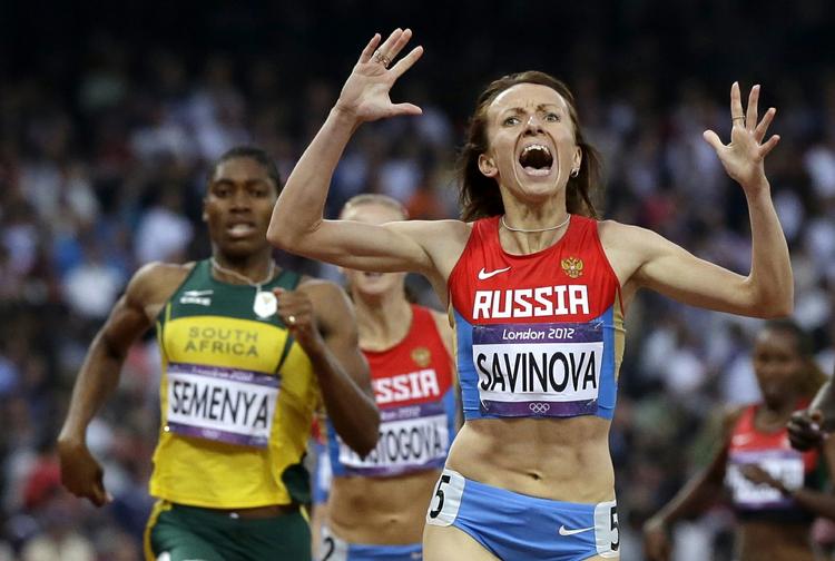 TVIVL. Russiske Maria Savinova er en af de atleter, der kan miste sin guldmedalje fra OL i London, hvor hun krydsede stregen først på kvindernes 800 meter. 