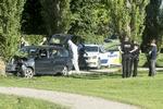 Ulykke. Biljagt endte i dobbelt færdseldrab i Valbyparken. Her undersøges flugtbilen. 