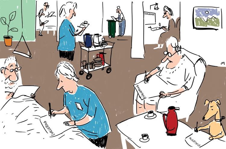 Evaluering. Tegning: Mette Dreyer 
