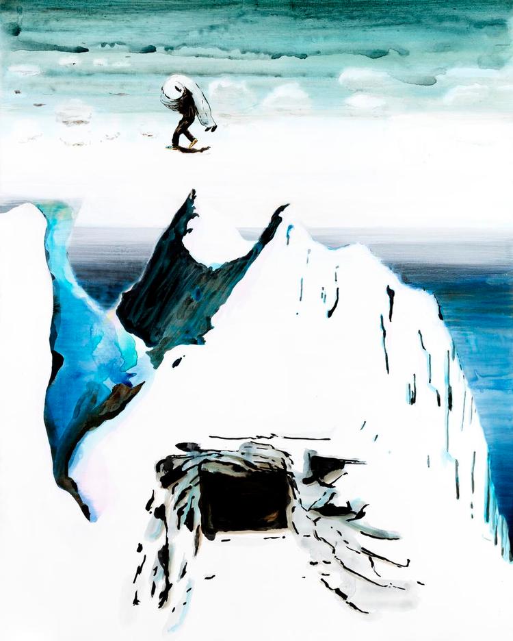 Bjergtaget. John Kørners maleri 'Mount Sarmiento' kan ses som et monument over dette snedækkede bjerg i Andesbjergene i Chile, der er blevet så mange bjergbestigeres skæbne. Klik for at se hele billedet. 