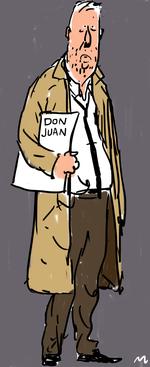 Helmer. Operaelskeren Helmer Franck, der forsvarer sine irrationelle handlinger med rationelle argurmenter. Tegning: Mette Dreyer 