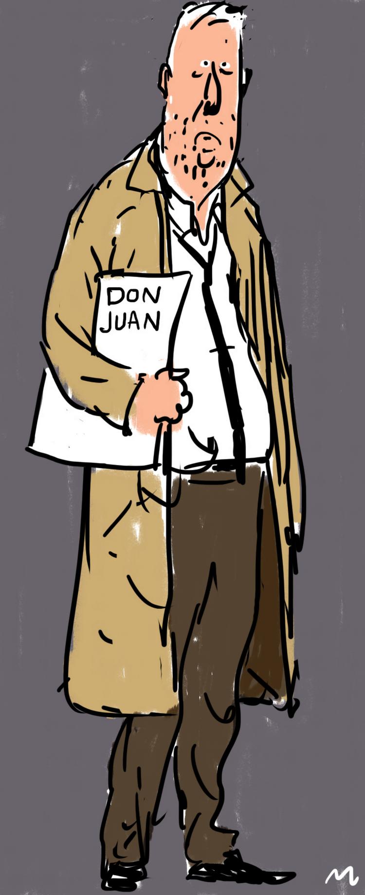 Helmer. Operaelskeren Helmer Franck, der forsvarer sine irrationelle handlinger med rationelle argurmenter. Tegning: Mette Dreyer 