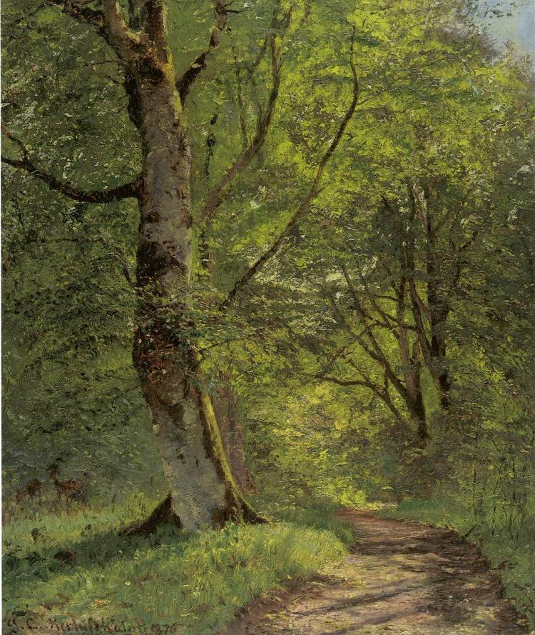 Sommer. I et hjørne af skoven. Digteren J.P. Jakobsen og maleren Godfred Christensen bragte impressionismen til Danmark samtidig. Illustration fra bogen 