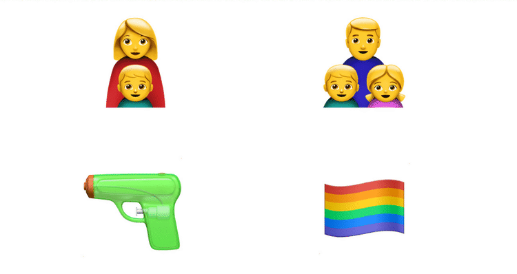 KORREKT. Apple har længe været i gang med at ændre sine emojis i en retning, hvor de i højere grad afspejler forskelle i såvel race, seksualitet som familiers sammensætning. En grøn vandpistol og et regnbueflag er imellem dem. 