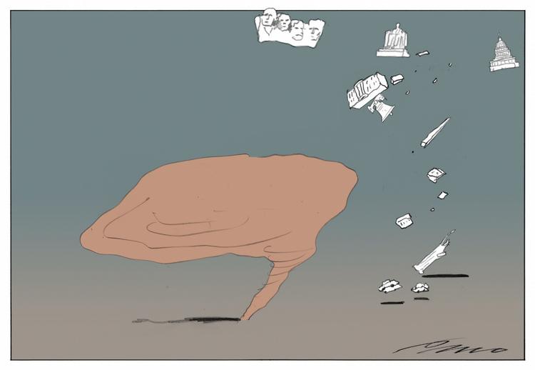 Orkanen 'Donald'. Tegning: Per Marquard Otzen 