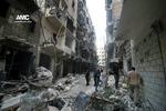 Borgerkrig. Ødelagte bygninger i Aleppo efter bombeangreb. foto fra 29. juli. 