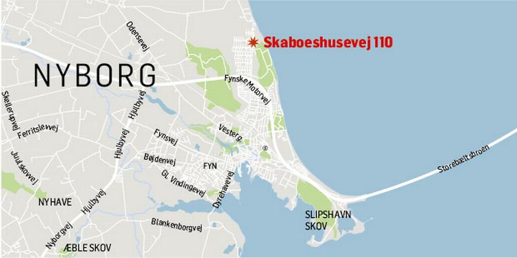 Afspærret. Politiet afspærrede i dag området omkring et asylcenter i Nyborg, efter en person havde truet med at sprænge sig selv i luften. Grafik: Mads Pedersen 