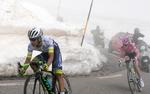 Esteban Chaves og Stevejn Kruijswijk på en nedkørsel under sidste års Giro d'Italia, hvor et styrt betød, at sidstnævnte mistede førertrøjen. 