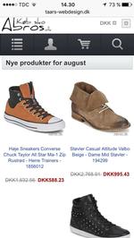 ADVARSELSLAMPER. Jo flere advarselslamper, der blinker, desto mere anledning er der til at tænke sig om en ekstra gang, inden man handler i en netbutik. I tilfældet her er priserne skæve, og sproget er en sær sammenblanding af dansk og engelsk. 