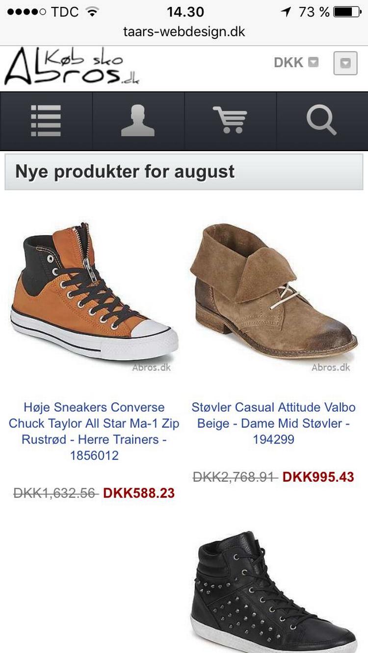 ADVARSELSLAMPER. Jo flere advarselslamper, der blinker, desto mere anledning er der til at tænke sig om en ekstra gang, inden man handler i en netbutik. I tilfældet her er priserne skæve, og sproget er en sær sammenblanding af dansk og engelsk. 