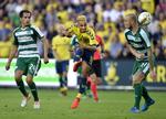 1-1. Hany Mukhtar (midt) spillede en stor kamp for Brøndby mod Panathinaikos og scorede det danske mål. 