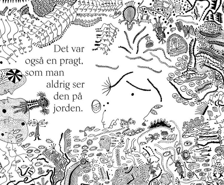 Bogkunst. Illustration fra bogen 'The Little Mermaid by Hans Christian Andersen &amp; Yayoi Kusama: A Fairy Tale of Infinity and Love Forever'. 