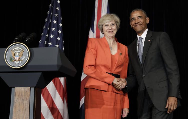 G20. Storbritanniens premierminister, Theresa May, siger søndag efter et møde med USA's præsident, Barack Obama, at de to har diskuteret handelssituationen efter brexit. 