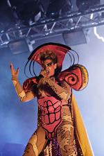 Original. Det går sjældent stille for sig, når Peaches optræder. Her er hun fanget på årets Roskilde Festival, hvor hun var klædt ud som livmoder. Fredag optræder hun til CHARTs åbningsfest. 