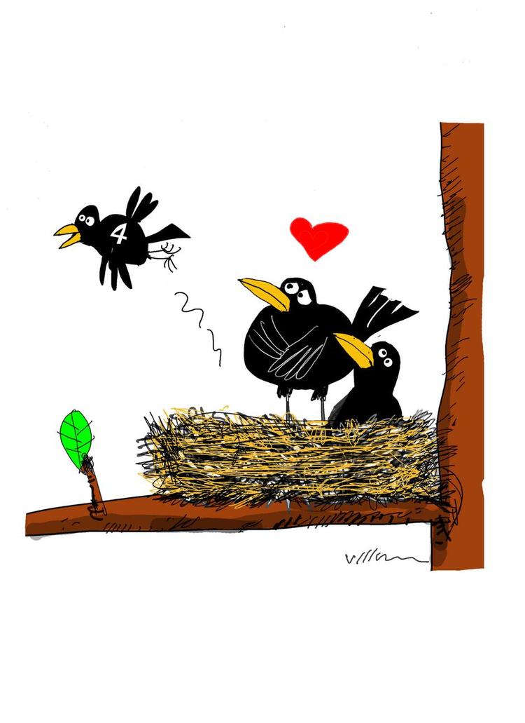 NÆRKONTAKT. Sådan holder du kontakt med dem, der har forladt reden. Tegning: Jørn Villumsen 