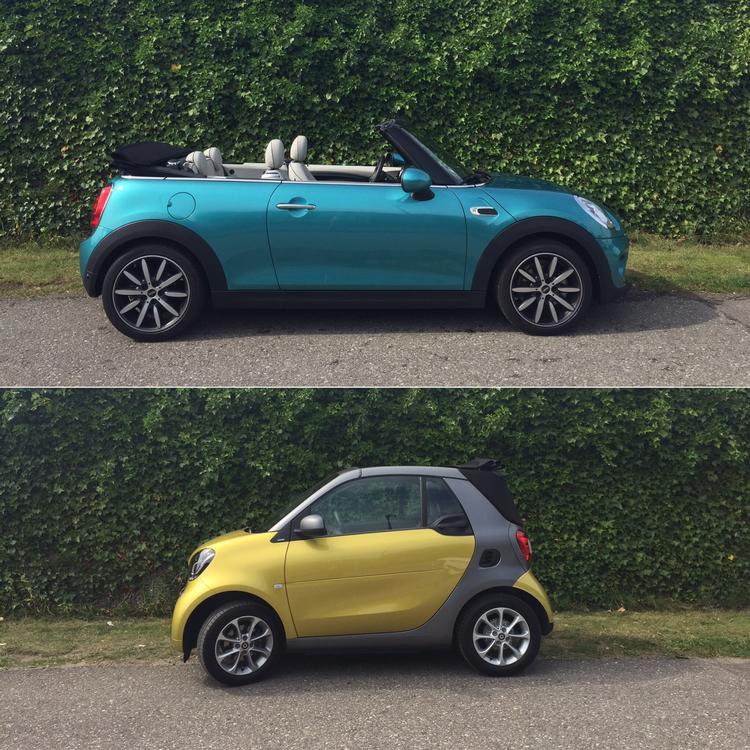 Oplukkere. I stedet for synlige sikkerhedsbøjler er Mini Cabriolet udstyret med skjulte bøjler, der udløses på et splitsekund, hvis bilen ruller rundt. Omklædningen fra lukket til åben vogn klares på 20 sekunder. Det tager kun 12 sekunder at åbne taget på den lille topersoners Smart. Den kompakte bybil er 2,7 meter lang og 1,7 meter bred og kræver kun begrænset vendeplads. 