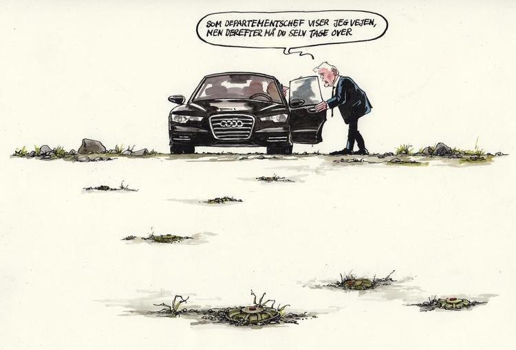 Embedsværket. Peter Lofts og Jørgen Rosteds nye bog fungerer som et oplæg til debat, og er i det hele taget velkomment. Tegning: Roald Als 