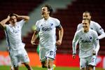 FCK's Thomas Delaney har scoret til 2-0 og jubler sammen med Benjamin Verbic, Ludwig Augustinsson og Erik Johansson. 