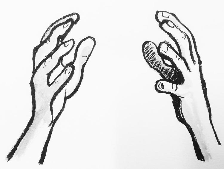 Cirkel. Ofte danner man en cirkel med hænderne, når man taler om en idé eller et begreb. Tegning: Claus Nørregaard 