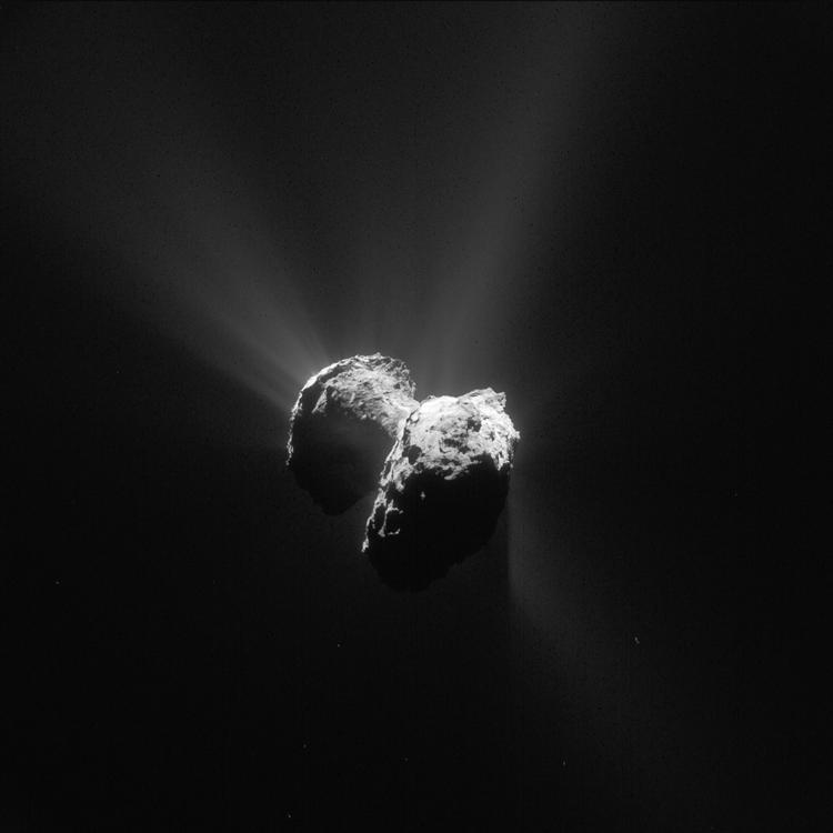 Kometen 67 P hvor moderfartøjet Rosetta styrter  senere i dag, hvis alt går efter planen. Foto:  Rosetta Navcam ESA  via AP. 