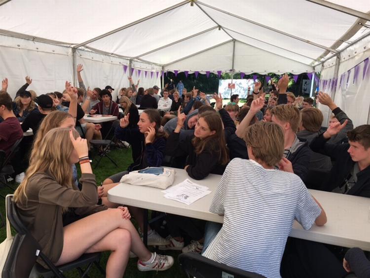 Demokrati. Til workshop på Ungdommens Folkemøde stemte gymnasielever om, hvad der skulle være holdningen i Kritikerskolens klummer. 