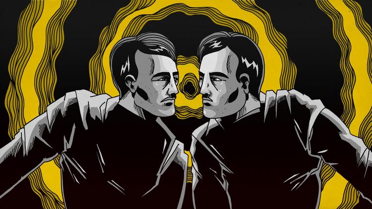 Dobbelt. Podcasten om den altomvæltende nat, da to unge mænd med samme navn mødtes på et pizzeria i Viborg, har vundet en af verdens mest prestigøse radiopriser. Illustration: Halfdan Pisket 