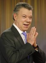 Opbakning. Colombias præsident kvitterede for Nobels Fredspris på et pressemøde i går: »Jeg er taknemmelig og ydmyg«. 