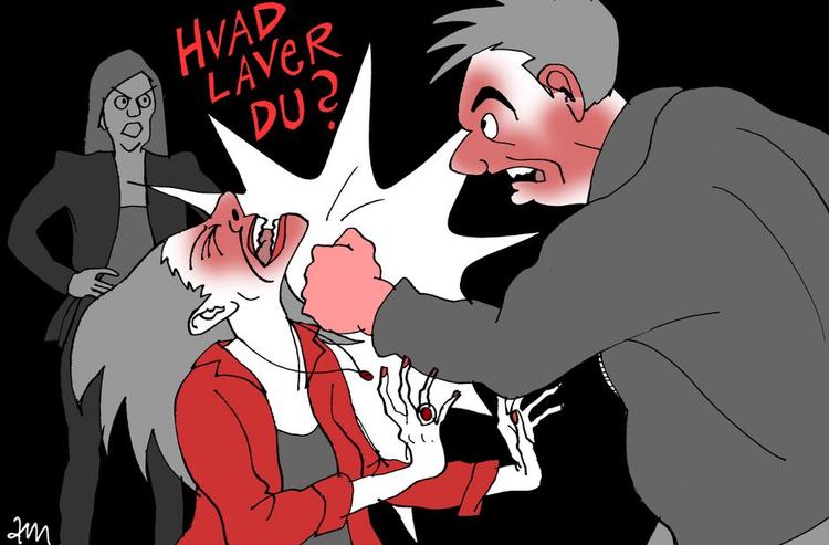 Partnervold. »Vold mod kvinder er et tabu, der dækker over et gigantisk tal«, skriver dagens kronikør. Tegning: Anne-Marie Steen Petersen (arkiv) 
