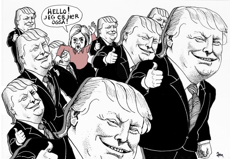 Demokrati. Donald Trump er en af dem, der kan betegnes som en trussel for demokratiet. Tegning: Anne-Marie Steen Petersen 