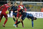 rodet. Der var en hel del kluntede situationer, da FC Nordsjælland tog imod Brøndby i Superligaen. Foto: Jens Dresling 