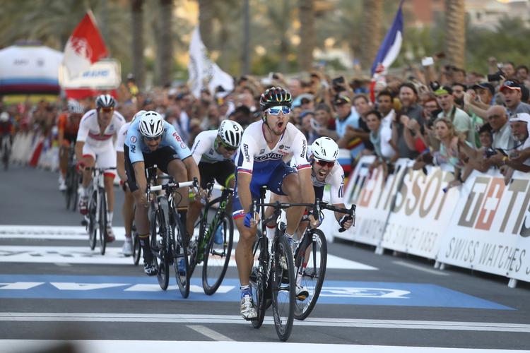 Verdensmester. Peter Sagan var hurtigst i spurten og genvandt sin titel. 