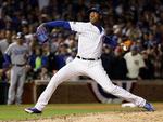 Forbandelse. Kaster Aroldis Chapman og de øvrige Chicago Cubs-spillere kan de kommende uger vinde det første mesterskab til klubben i 108 år, når de møder Cleveland Indians i finaleserien. Foto: David J. Phillip/AP 