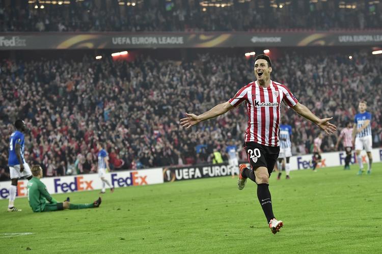 LYKKEN. Aritz Aduriz fra Athletic Bilbao havde en fantastisk torsdag aften - en aften, han ikke glemmer foreløbig. 