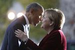 Nærkontakt. På pressemødet sagde Barack Obama, at han personligt ville stemme på Angela Merkel ved det tyske valg, hvis han var tysk statsborger. 