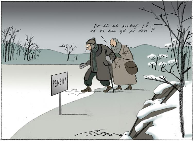 »Folk har ageret i tillid til gældende regler, og når man laver skatteregler om, som har eksisteret i mange, mange år, så skal man behandle folk ordentligt. Det gør man ikke i denne sag, og det vil få konsekvenser,« siger Ældre Sagen. Arkivtegning Per Marquard Otzen