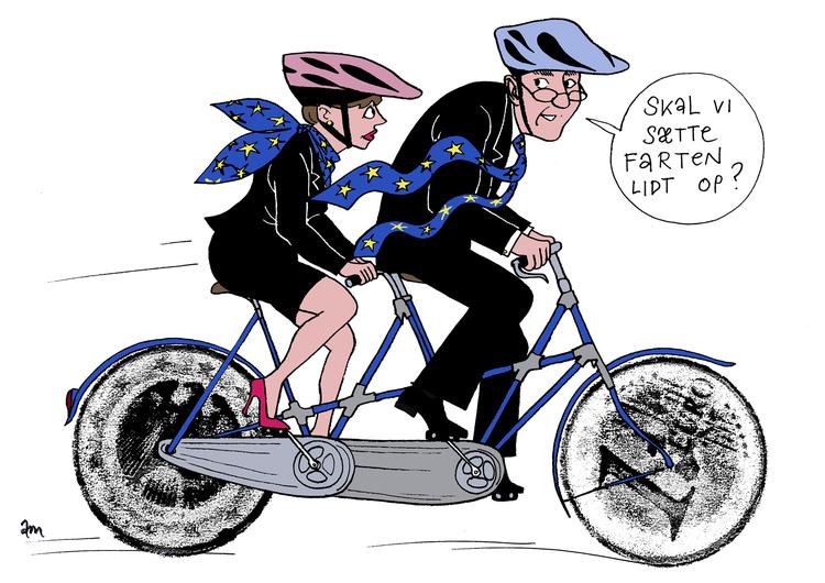 Tvang. Det har ikke været muligt ad frivillighedens vej at opnå større repræsentation af kvinder der, hvor vigtige beslutninger træffes, skriver Poul Nyrup Rasmussen og Britta Thomsen (S). Derfor mener de, at kvindekvoter er det eneste rigtige valg. Tegning: Anne-Marie Steen Petersen