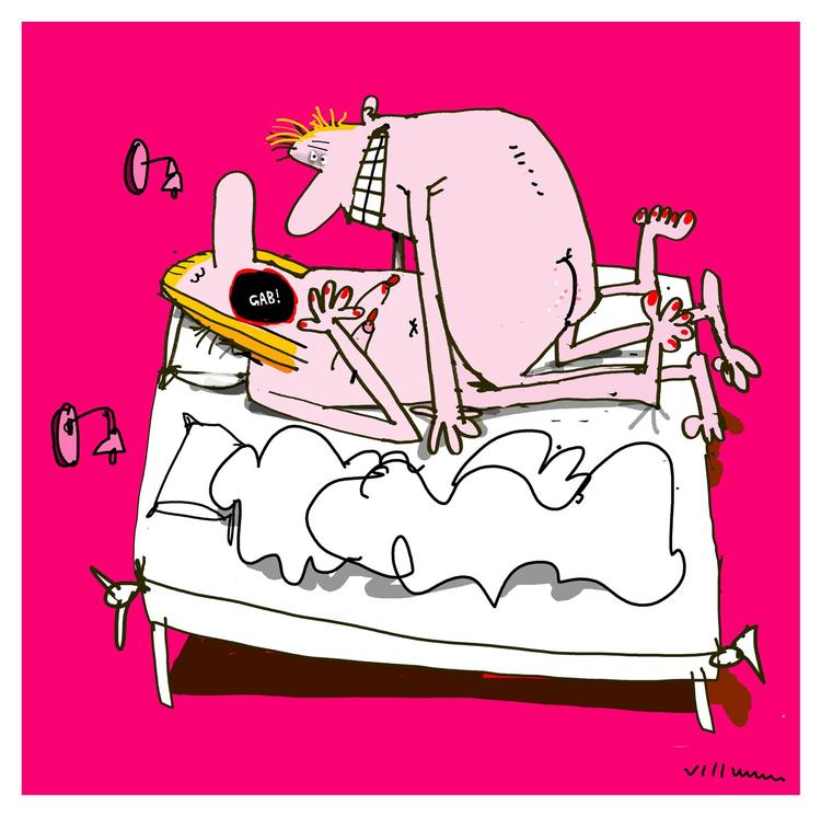 Romantisk. Som Raymond Chandler skriver: »Det første kys er magi. Det andet er intimt. Det tredje er rutine«. Tegning: Jørn Villumsen Tegning: Jørn Villumsen (arkiv) 