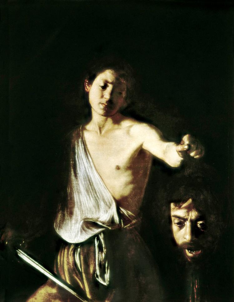 David fremviser Goliats hoved i Caravaggios  maleri fra 1610, samme år som han døde. 