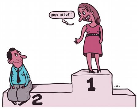 Kampdag. »Hans Bonde gjorde i gårsdagens Kronik kvindernes kampdag til en kamp mellem tabere og vindere. Men hans budskab er uaktuelt, for i dag bør vi kæmpe for frihed til alle«, skriver Nina Groes. Tegning: Philip Ytournel. Klik på billedet for fuld størrelse. /Politiken-Tegning